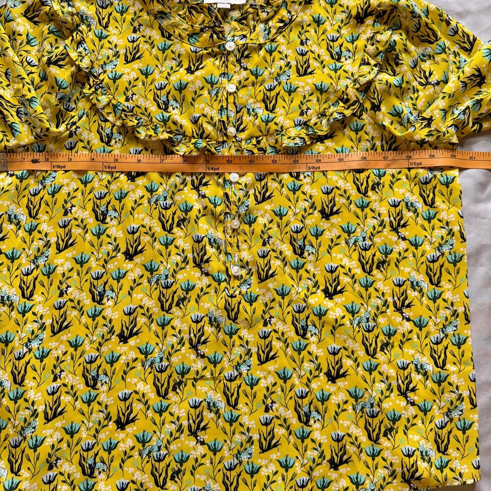 LOFT Outlet Yellow Floral Ruffle Neck Blouse Medium Long Sleeve Boho Cottagecore - Picture 6 of 9